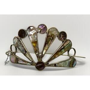 Vintage Alpaca Silver Mexico Abalone Mother Of Pearl Inlay Hair Barrette Clip 3”